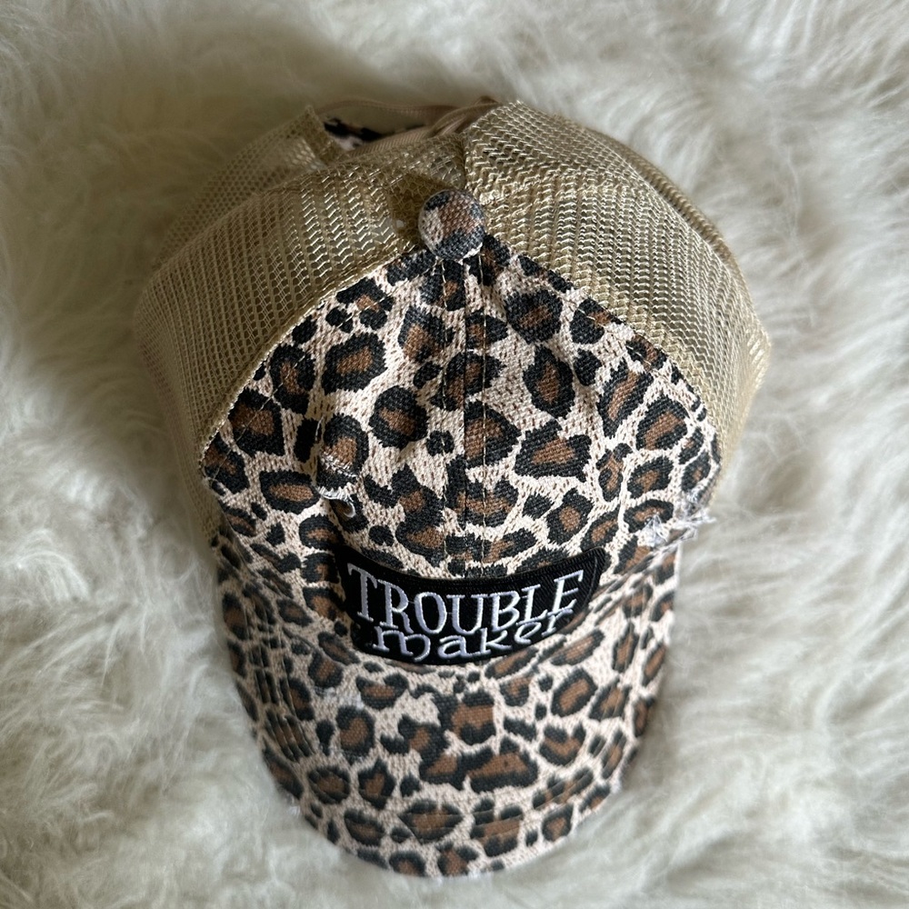Trouble Maker Leopard Print Trucker Hat - Brown/Black - Picture 2 of 5